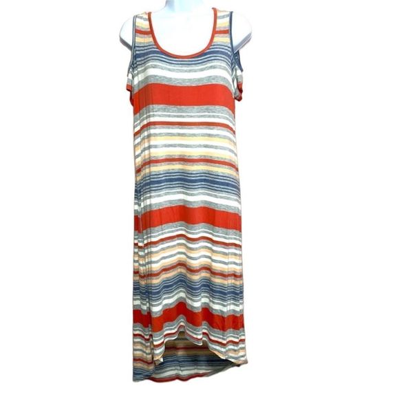 Dress Barn NWT striped high low cold shoulder dress size medium - Picture 1 of 7